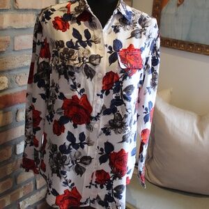 BN Authentic Equipment 100% Silk Rose Blouse | Size XS | Floral Luxury